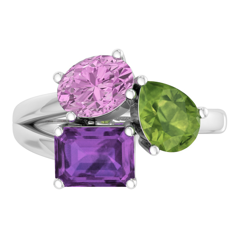 Martha Stewart 3 3/4ctw. Pink Sapphire, Peridot & Amethyst Three Stone Cluster Ring In Sterling Silver image number null